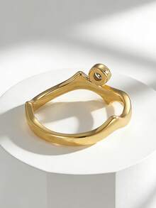 Charm-In Asymmetrical Wavy Zirconia Ring, Luxury Niche Design, Suitable For Dates/Parties, Luxury Jewelry - Gold - View 3