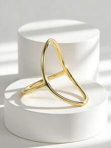 Charm-In Minimalist Hollow Oval Plated Gold Ring, Versatile For Commuting, Adds Elegance To Spring/Summer Outfits, Thoughtful Jewelry Gift - Gold - View 2