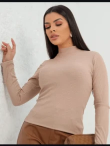 Turtleneck Long-Sleeved Fleece Blouse (Thermal) Base Layer Autumn/Winter - Krem - View 2