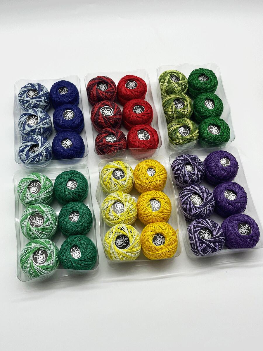 6pcs/Set Matching Lace Thread Set, Selected No-Waste Colors, Single & Dual-Color Combinations, Suitable For Embroidery, Micro-Crochet, Lace Crafts, Themed Handmade, Creative Decor And More Handicraft Scenarios - Three Single-color Lace Threads + Three Two-color Lace Threads - View 1