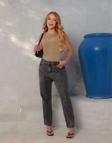 Calça Jeans MOM Grafite 100% Algodão Premium - GRAFITE - Visão 4