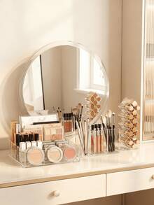 3pcs Transparent Acrylic Makeup Organizer, Space-Saving Eyeshadow Palette, Lipstick, Eyebrow Pencil, Brush Holder Countertop Cosmetic Storage Box - Multicolor - View 1