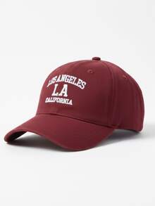 Los Angeles LA California Premium Adjustable Embroidered Unisex Curved Brim Casual Cotton Cap For Men And Women - 酒紅色 - 查看 1