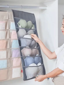 1pc Double-Sided Hanging Wardrobe Bra Storage Bag With 12 Inner Lingerie Net Pockets, Space-Saving Wardrobe Wall-Mounted Bra Organizer Bag - Multicolor - View 3