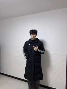 Adidas LONGDOWN Striped Waterproof Long Warm Sports Casual Quilted Down Jacket, Unisex, Black - Black - View 8