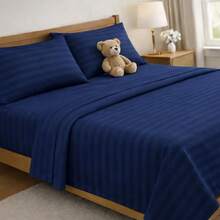 AMOROSA Juego de Sábanas Premium de 3/4/5Piezas(Sábana Ajustable+Sábana Plana+Fundas de Almohada)Juego de Sabanas Matrimonial,Suave y Transpirable,Duradero para Todo el Año Ideal para Dormitorio Departamento Hospedajes Decoración de Hogar-Marino - Azul Marino - Ver 2