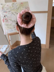 Pink Satin Ruffle Flower Scrunchie, Sweet And Gentle - Multicolor - View 5