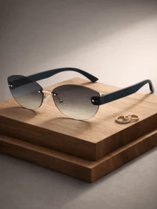 1pc Women's Frameless Glasses Lightweight Polycarbonate Lens Retro Oval Rimless Fashion Glasses UV Shape Glasses For Streetwear Photoshoots Everyday - Multicolor - View 6