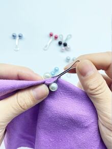 9pcs Pearl Clips, Faux Pearl Design In 9 Muted Colors, Dual Function As Tool & Decor, U-Shaped Elastic Structure, No Sewing Or Drilling Needed, Instant Use, Can Be Used For Fabric Fixing, Waist Cinching, And Brooch Decoration On Clothing - Pearl Buttons - View 5