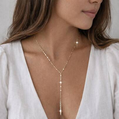 FOREVER QUEEN Collar de plata de ley 925 de doble capa con forma de Y, collar gargantilla de cadena delicada de estilo elegante y sexy, accesorio de joyería de regalo para mujer