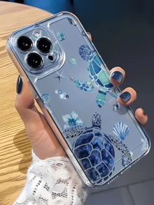 1pc Space Themed Dual Sea Turtle Minimalist TPU Shockproof Phone Case, Compatible With Apple 17, 16, 15, 14, 13, 12, 11 Pro Max, Air, And Series - Multicolor - View 2