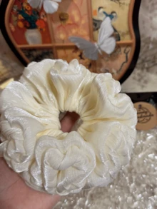 Pink Satin Ruffle Flower Scrunchie, Sweet And Gentle - Multicolor - View 12