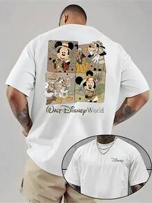 Disneyland Authorized-Men's Cotton Short-Sleeved T-Shirt, Cartoon Men's T-Shirt-Cartoon Pattern, Breathable Light Fabric, Regular Round Neck Short Sleeves, Necessary For Birthday Parties, Exclusive To Racing Fans-Official Movie Peripheral Gifts, Summer Clothes, Interesting Design, Comfortable To Wear. - trắng - Xem 1