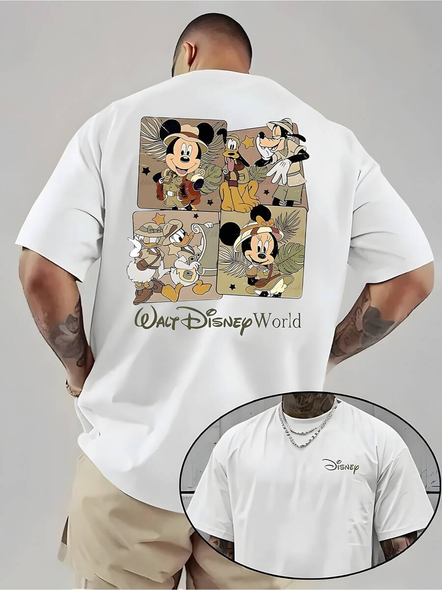 Disneyland Authorized-Men's Cotton Short-Sleeved T-Shirt, Cartoon Men's T-Shirt-Cartoon Pattern, Breathable Light Fabric, Regular Round Neck Short Sleeves, Necessary For Birthday Parties, Exclusive To Racing Fans-Official Movie Peripheral Gifts, Summer Clothes, Interesting Design, Comfortable To Wear. - trắng - Xem 1