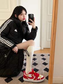 Adidas UNITEFIT Windproof, Warm, Water-Repellent, Hooded, Versatile, Comfortable Puffer Jacket, Unisex, Black - Black and White - View 9