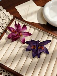 1个仿真兰花发夹，波西米亚风发饰，适合海滩、度假、甜美女孩拍照，兰花发夹，爪夹，发卡。 - 彩色 - 查看 6