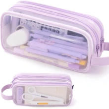 Large Mesh Pencil Case 2 Compartments, Transparent Handheld Multi-Function Pencil Bag, Transparent Makeup Bag, Suitable For Teenagers, Students, College, Business, Travel, Office, Adults - Pink, Black, Multiple Colors Available - Multicolor - View 12