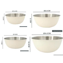 Set med stapelbara rostfria blandskålar i olika storlekar, matta färglagda utsidor, metallskålar för sallad, servering och förberedelse, för kök, bakning, sallad, frukt, nudlar och matförvaring - benvitt - Visa 6