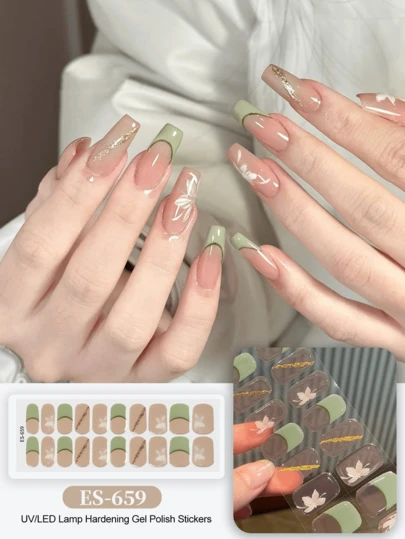 半固化凝胶美甲贴（经典法式-L），白色法式贴片，20片装，需使用UV灯固化，沙龙品质，持久美甲