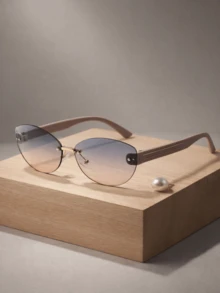 1pc Women's Frameless Glasses Lightweight Polycarbonate Lens Retro Oval Rimless Fashion Glasses UV Shape Glasses For Streetwear Photoshoots Everyday - Multicolor - View 13