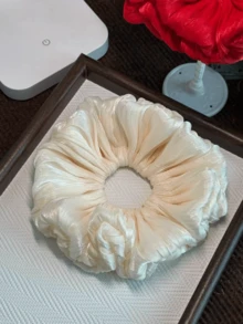 Pink Satin Ruffle Flower Scrunchie, Sweet And Gentle - Multicolor - View 7