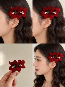 1pc Ethereal Artificial Lily Flower Hair Clip, Side Hair Clip For Beach Vacation, Photo Shoot, Wedding, Party, Sweet Girl Hair Accessory - Multicolor - View 3