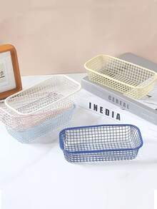 Cesta de almacenamiento de hierro de estilo clásico - Cesta de almacenamiento de hierro ovalada de estilo INS en color crema, con 3 opciones de color (azul/rosa/amarillo), estructura de metal sin costuras resistente, diseño multifuncional adecuado para organizar artículos de papelería, cosméticos y diversos elementos en el escritorio de la oficina, también es un cesto perfecto como accesorio fotográfico - Multicolor - Ver 11