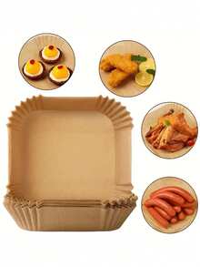 10pcs/30pcs/50pcs/100pcs/200pcs Air Fryer Disposable Baking Paper, Wood Pulp Material, Suitable For Steamer, Cheesecake Etc., Square Or Round Shape Available - Khaki - View 11