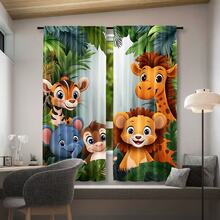 2er Set Dschungel Vorhänge - Giraffe, Löwe, Elefant & weitere Tierdrucke - Kräuselband Design für einfaches Aufhängen - perfekt für Schlafzimmer & Kinderzimmer Dekoration - Verschiedenfarbig - Übersicht 6
