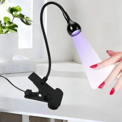 OBOVAY Bärbar nageltorklampa, nagelkonstverktyg, USB-driven, UV LED-nagellampa, flexibel svanhals, 360° böjning, klämfäste för gellack och resinhantverk, lämplig för härdning av alla nagelgeler, lämplig för nagelsalong i hemmet, alla hjärtans dag-present