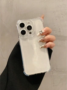 1pc Transparent Minimalist Full Coverage TPU Shockproof Phone Case Compatible With IPhone 17, 16, 15, 14, 13, 12, 11 Pro Max, Air - Clear - View 2