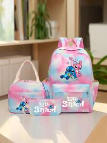 三件套卡通印花学生背包套装，时尚耐用的尼龙材质背包，配有可调节肩带、涤纶内衬和拉链，包含铅笔盒，轻便可水洗，是上学和旅行的必备单品。 - 套裝 - 查看 7