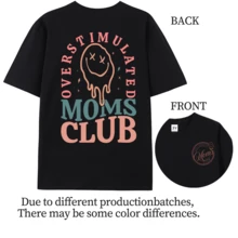 Women's Summer Overstimulation Mom Club Graphic Print Round Neck Short Sleeve Simple Casual Everyday Black Plus Size-Shirt Tops, Mom Birthday Graphic Print Ladies Tops, Fun Mom Prints Ladies Summer Clothing, Face Letter Prints Summer Tops - 黑色 - 查看 5