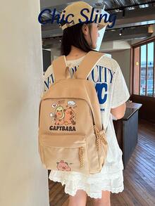 SHILAN Capybara Cartoon Backpack, Large Capacity Student School Bag, Wear-Resistant And Waterproof Commuting Backpack Cute Printed Casual Backpack, Multi-Pocket Design, Dual-Use Bag For School/Going Out - Multicolor - View 5