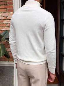 Men's Solid Color Long Sleeve Casual Zip-Up Stand Collar Sweater, Autumn/Winter - White - View 2