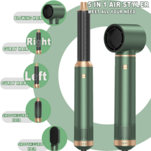 ATOPSKINS 2026升级版五合一热风吹风机及专业沙龙级造型工具 | 5个可拆卸互换刀头 + 3种精准温度设置 | 自动卷发及多种造型（卷发/波浪/直发/柔顺/蓬松/内卷/外卷） - 綠色 - 查看 2