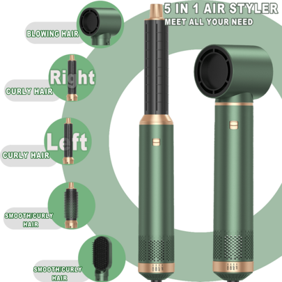 ATOPSKINS 2026升级版五合一热风吹风机及专业沙龙级造型工具 | 5个可拆卸互换刀头 + 3种精准温度设置 | 自动卷发及多种造型（卷发/波浪/直发/柔顺/蓬松/内卷/外卷）