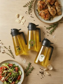 1pc Multi-Purpose White Plastic Spray Oil Dispenser Bottle, Refillable Transparent Measuring Oil Bottle, Suitable For Cooking, Baking, Grilling And Salad - Multicolor - View 4