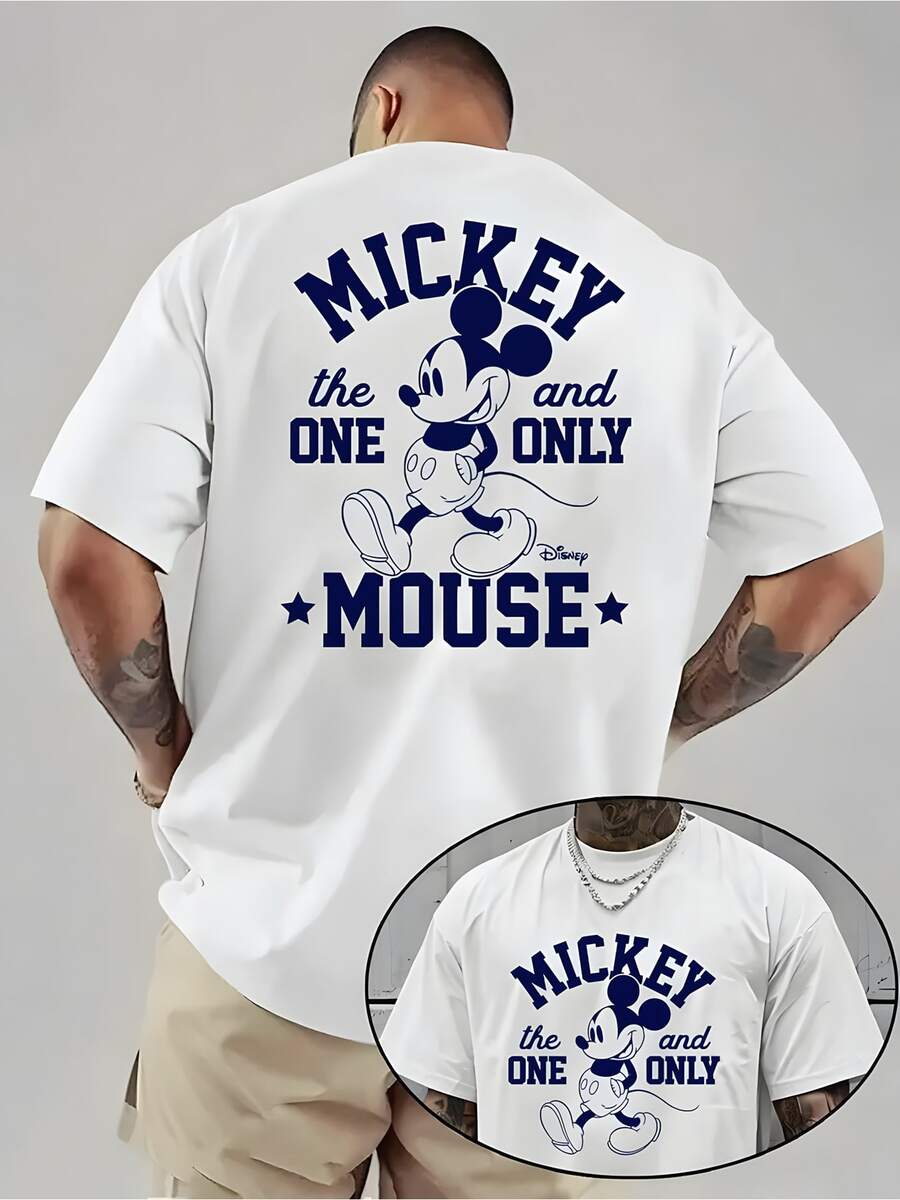Disney Mickey Mouse "The One And Only" Retro Varsity Double-Sided Graphic Oversized T-Shirt, Classic Disney College Style Tee - 白色 - 查看 1