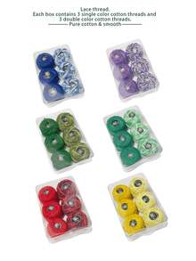 6pcs/Set Matching Lace Thread Set, Selected No-Waste Colors, Single & Dual-Color Combinations, Suitable For Embroidery, Micro-Crochet, Lace Crafts, Themed Handmade, Creative Decor And More Handicraft Scenarios - Three Single-color Lace Threads + Three Two-color Lace Threads - View 2