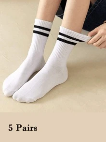 High Quality Autumn/Winter Mid-Calf Cotton Couple Socks, Cute Bear Embroidery Pattern, Korean Style White Knitted Socks - Multicolor - View 6