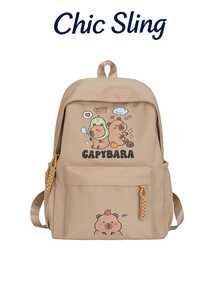 SHILAN Capybara Cartoon Backpack, Large Capacity Student School Bag, Wear-Resistant And Waterproof Commuting Backpack Cute Printed Casual Backpack, Multi-Pocket Design, Dual-Use Bag For School/Going Out - Multicolor - View 4