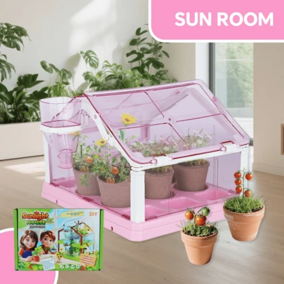 Children's Plant Growing Kit - Children's Greenhouse And Flower Growing Kit With Upgraded Irrigation System And (Solar Pink)