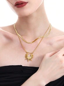 1pc Sun Pendant, Stainless Steel Necklace, Fashionable Design Niche Jewellery For Women And Men - sun - View 4