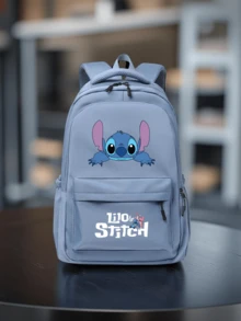 1pc Cartoon Embroidered Nylon Backpack, Large Capacity Durable School Style, Adjustable Shoulder Straps, Multi-Compartment Zipper Design, Lightweight & Foldable, Suitable For Students, Commuting, Travel - Square - View 3