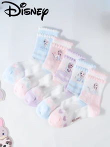 Disney 5双装迪士尼冰雪奇缘卡通儿童袜，男女童透气婴儿袜，适合学校/居家穿着，春夏皆宜 - 彩色 - 查看 3