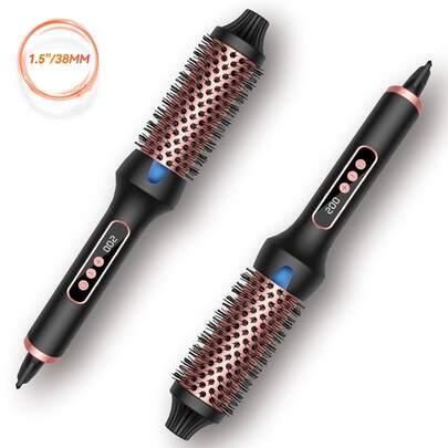 32mm Negative Ion Anti-Static Curling Brush & Curling Iron, Hot Brush Can Straighten And Create Loose Curls, Dual Voltage Suitable For Travel And Quick Curling & Straightening (Black)