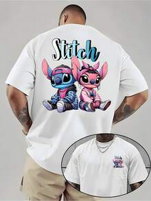 Disneyland Men's Cotton Short-Sleeved T-Shirt,  New  Men's T-Shirt, Shi Dizai Lilo Pelekai Men's White T-Shirt Authorized, Casual Short-Sleeved, Round Neck, Summer Fashion, Pattern T-Shirt. - White - View 1