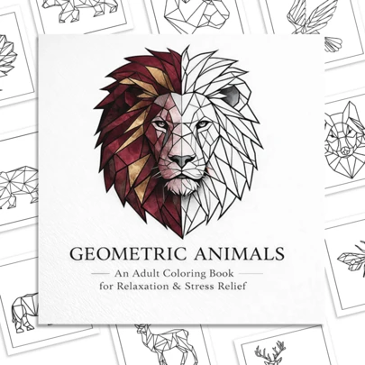 28-Page Geometric Animal Coloring Book - The Ideal Choice For Art Enthusiasts, Stress Relievers, And Animal Lovers; Perfectly Suited For Mindfulness Practice, Leisure Time, And Creative Expression, Featuring Exquisite Geometric Animal Pattern Designs.