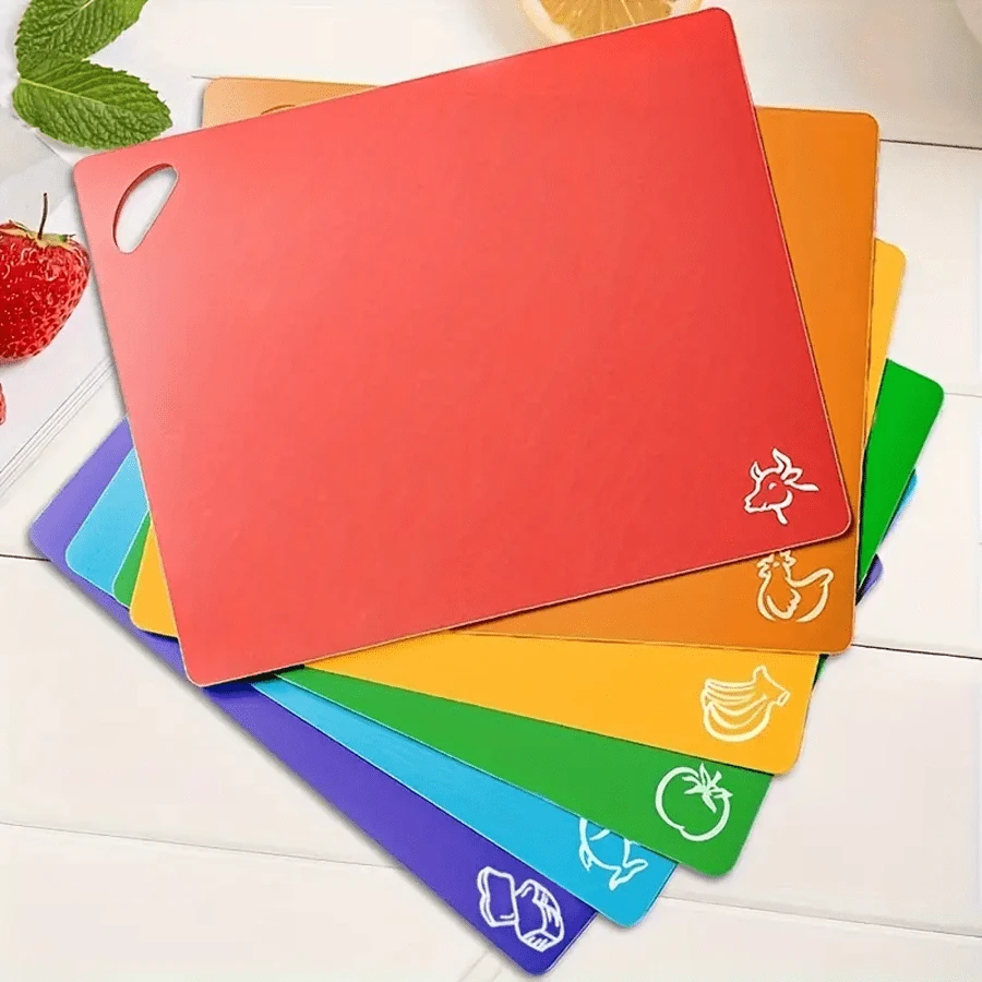 6pcs Kitchen Flexible Plastic Cutting Boards, Plastic Cutting Mats For Kitchen - Extra Thick Cutting Mats - Each Board Mat Is Printed With Food Icons - Non-Slip Back Is Dishwasher - Multicolor - View 1